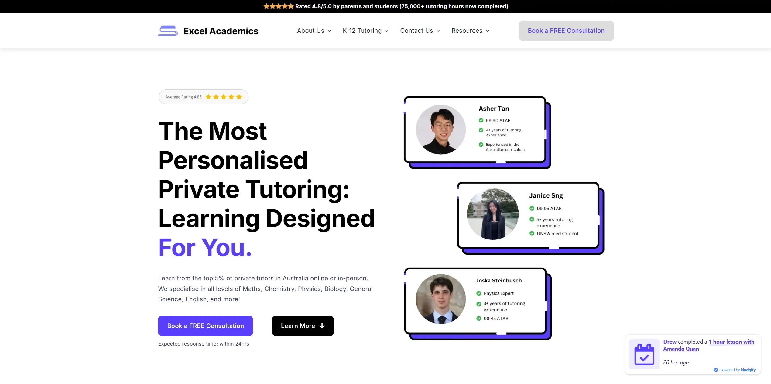 Excel Academics website preview